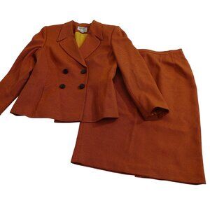 NYP 2 pc Suit Orange Brown Rust Women Size 10 Double Breasted Jacket and Skirt